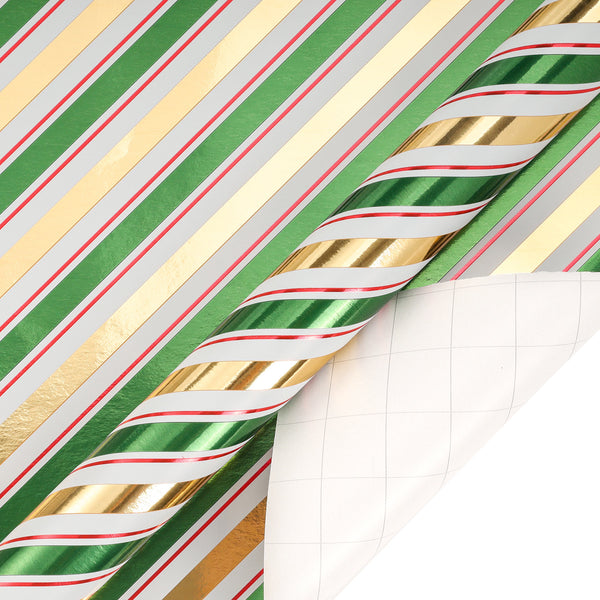 30" x 10' Holiday Wrapping Paper | Diagonal Metallic Stripe