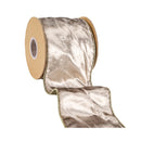 4" Wired Premium Velvet Ribbon w/ Tissue Back | Platinum/Gold | 10 Yard Roll