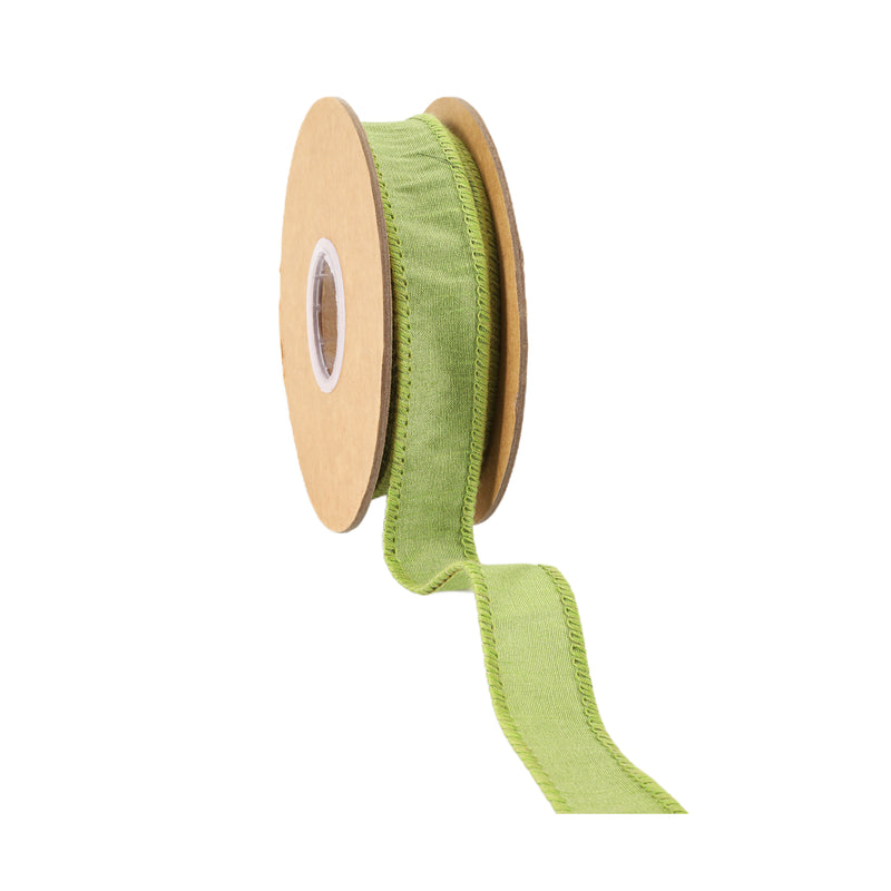 1" Wired Dupioni Ribbon | Green Apple | 10 Yard Roll