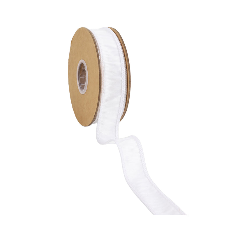 1" Wired Dupioni Ribbon | White | 10 Yard Roll
