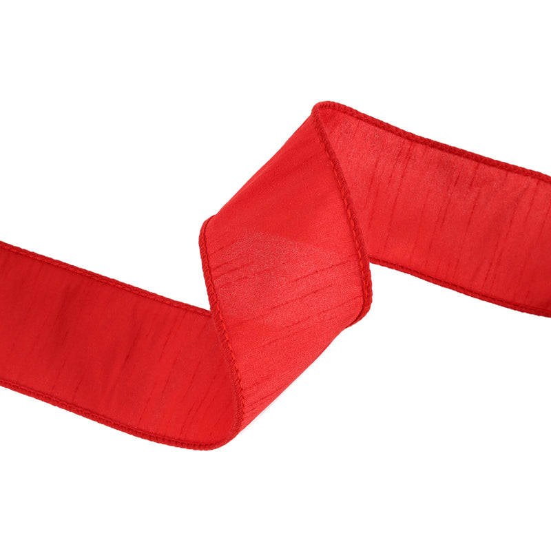 2 1/2" Wired Dupioni Ribbon | Red | 10 Yard Roll