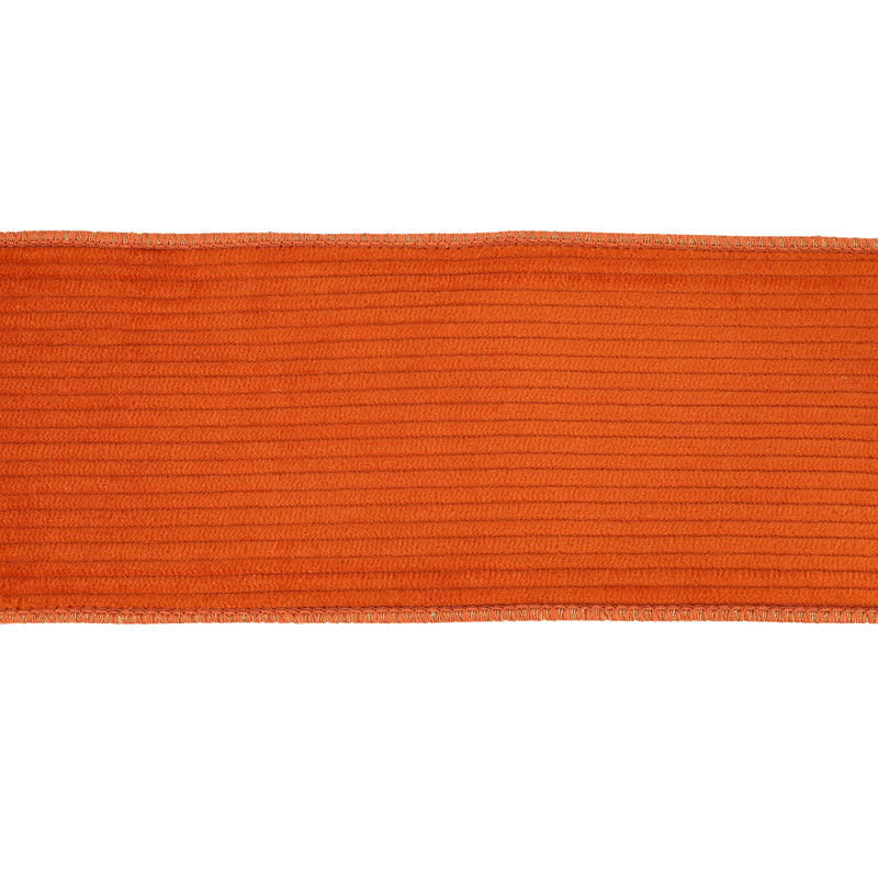 4" Double-Fused Wired Corduroy Ribbon w/ Tissue Back | Orange/Orange Metallic | 5 Yard Roll