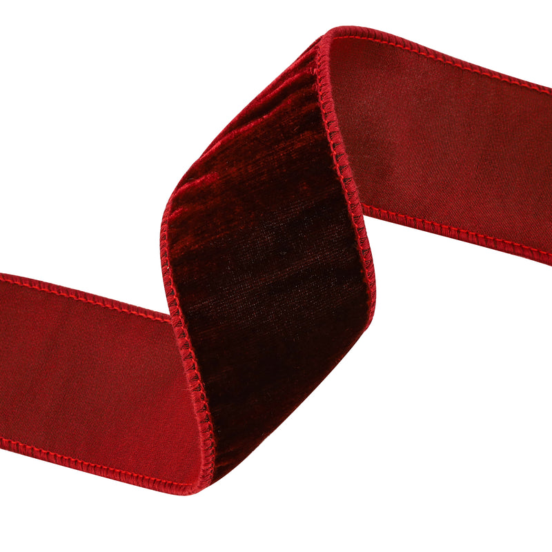 2 1/2" Wired Premium Velvet Ribbon w/ Tissue Back | Burgundy | 10 Yard Roll