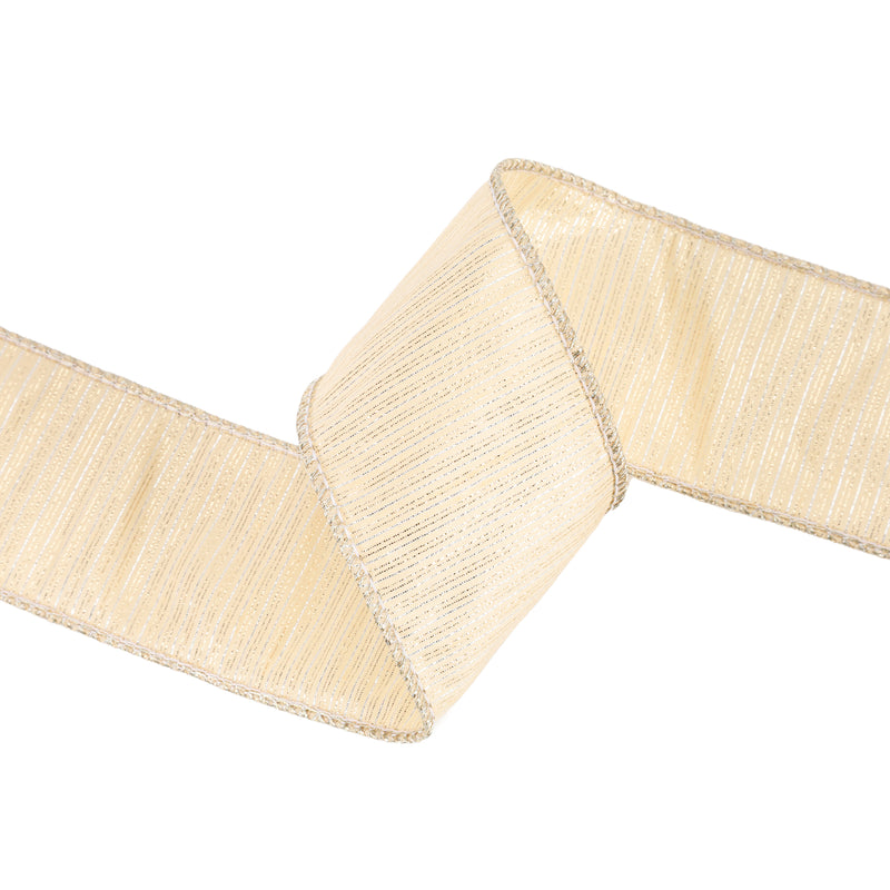2 1/2" Wired Dupioni Ribbon w/ Metallic Stripe | Natural/Gold | 10 Yard Roll