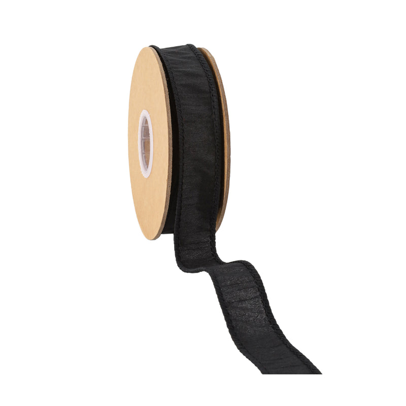 1" Wired Dupioni Ribbon | Black | 10 Yard Roll