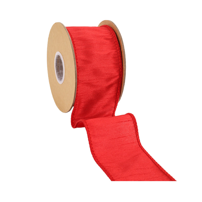 2 1/2" Wired Dupioni Ribbon | Red | 10 Yard Roll