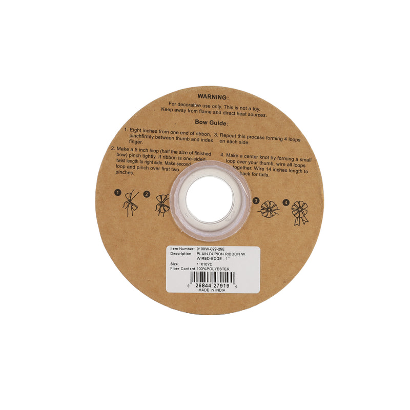 1" Wired Dupioni Ribbon | White | 10 Yard Roll