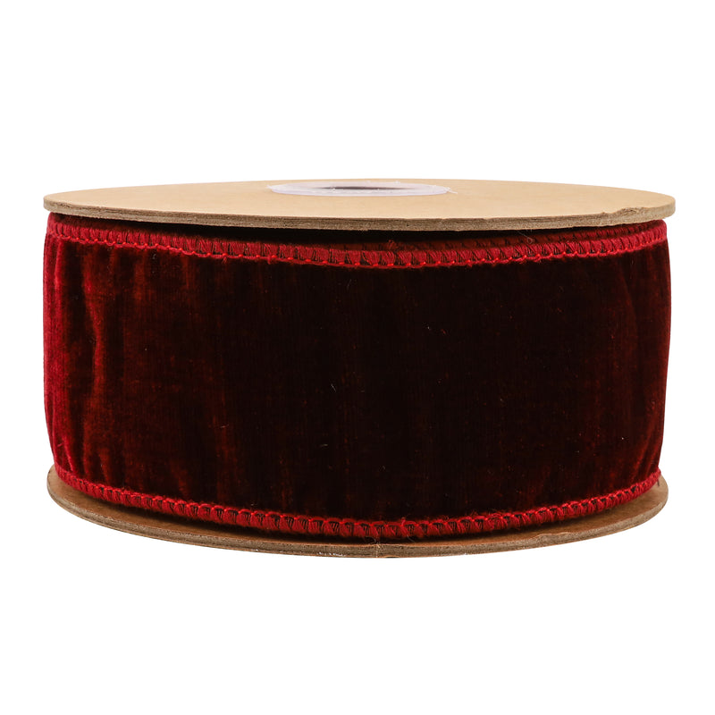 2 1/2" Wired Premium Velvet Ribbon w/ Tissue Back | Burgundy | 10 Yard Roll