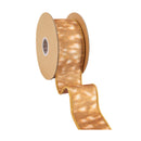 2 1/2" Double-Fused Doe Fur/Faux Leather Wired Ribbon | Natural/Leather | 5 Yard Roll