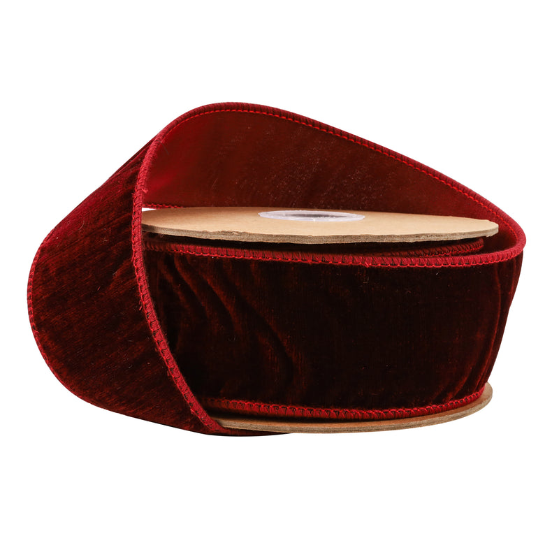 2 1/2" Wired Premium Velvet Ribbon w/ Tissue Back | Burgundy | 10 Yard Roll