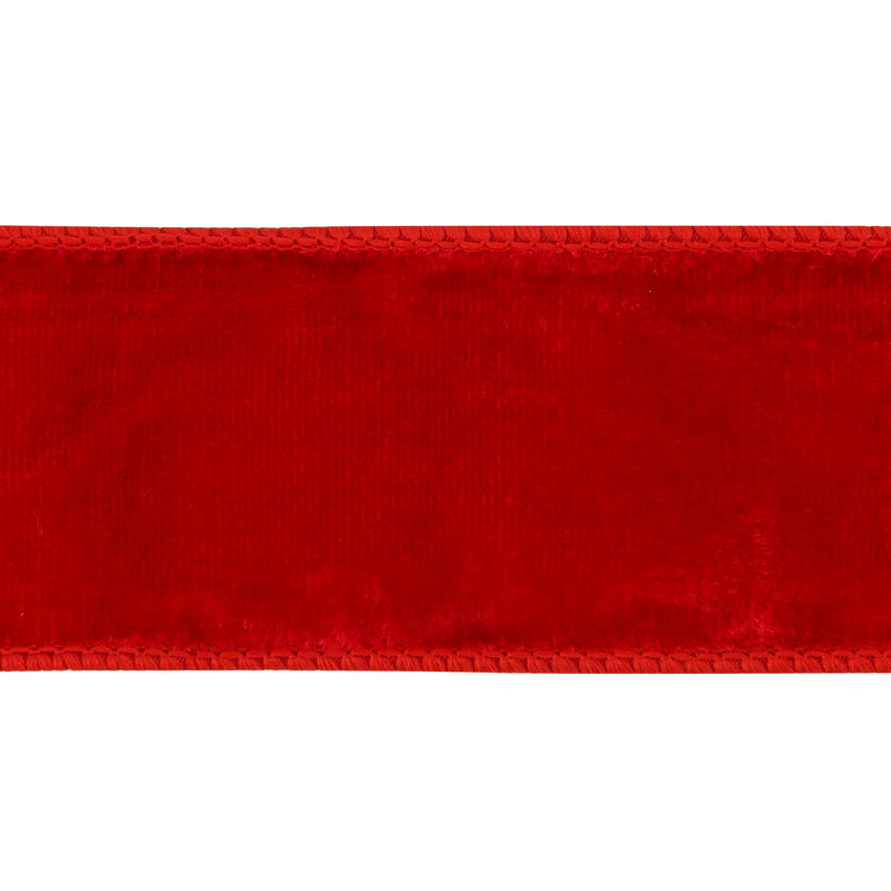 2 1/2" Wired Premium Velvet Ribbon w/ Tissue Back | Red | 10 Yard Roll
