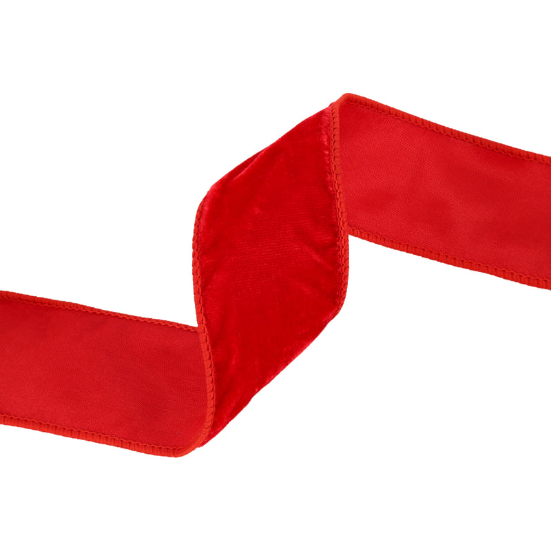 2 1/2" Wired Premium Velvet Ribbon w/ Tissue Back | Red | 10 Yard Roll