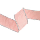 2 1/2" Wired Dupioni Ribbon w / Lurex Trim | Pink/Silver | 10 Yard Roll