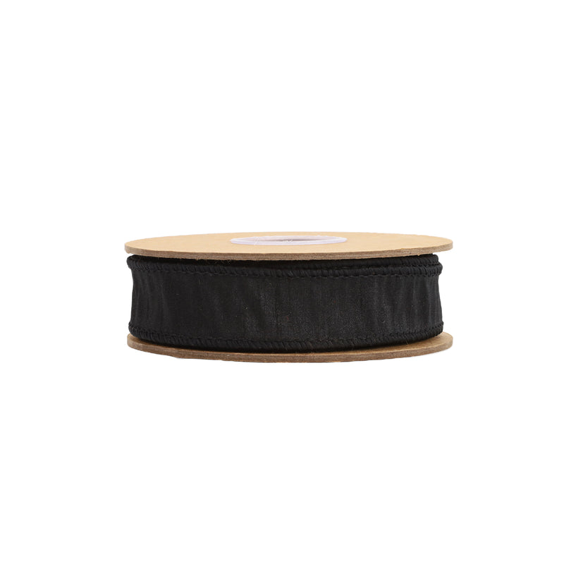 1" Wired Dupioni Ribbon | Black | 10 Yard Roll