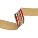 1 1/2" Double-Fused Wired Premium Velvet Ribbon w/ Metallic Trim | Burgundy/Gold | 10 Yard Roll