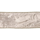 4" Wired Premium Velvet Ribbon w/ Tissue Back | Platinum/Gold | 10 Yard Roll