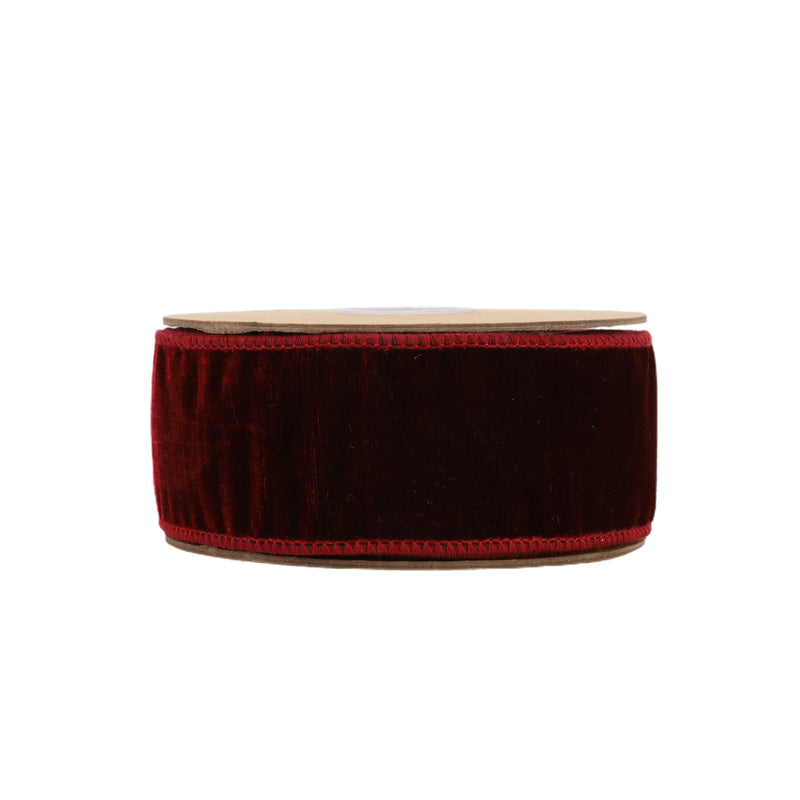 2 1/2" Wired Premium Velvet Ribbon w/ Tissue Back | Burgundy | 10 Yard Roll