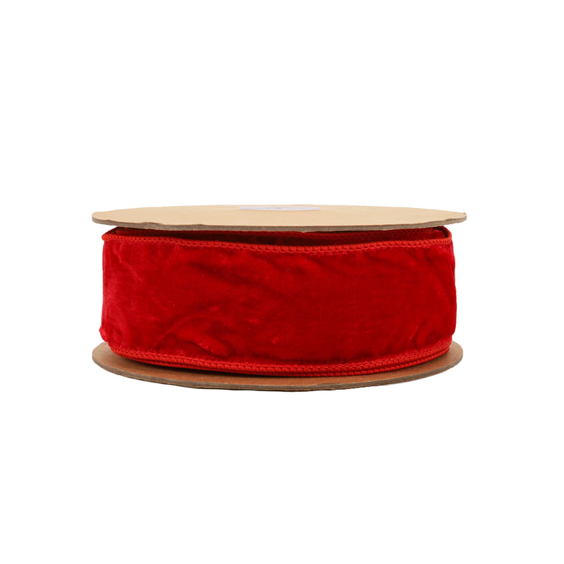 2 1/2" Wired Premium Velvet Ribbon w/ Tissue Back | Red | 10 Yard Roll