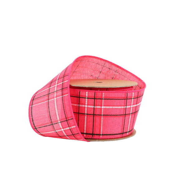 2 1/2" Wired Ribbon | Hot Pink/Spring Plaid | 10 Yard Roll