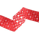 2 1/2" Wired Ribbon | Red w/ White Glitter Heart & XO | 10 Yard Roll