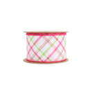 2 1/2" Wired Ribbon | White w/ Pastel Pink and Green Bias Plaid | 10 Yard Roll