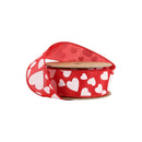 1 1/2" Wired Ribbon | Red w/ Multi Size White Hearts | 10 Yard Roll