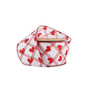 2 1/2" Wired Ribbon | White w/ Red Glitter Heart on Bias Plaid | 10 Yard Roll