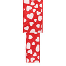 1 1/2" Wired Ribbon | Red w/ Multi Size White Hearts | 10 Yard Roll