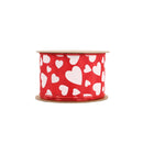 2 1/2" Wired Ribbon | Red w/ Multi Size White Hearts | 10 Yard Roll