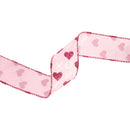 1 1/2" Wired Ribbon | Pink w/ Red Glitter Heart & White XO | 10 Yard Roll