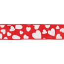 1 1/2" Wired Ribbon | Red w/ Multi Size White Hearts | 10 Yard Roll