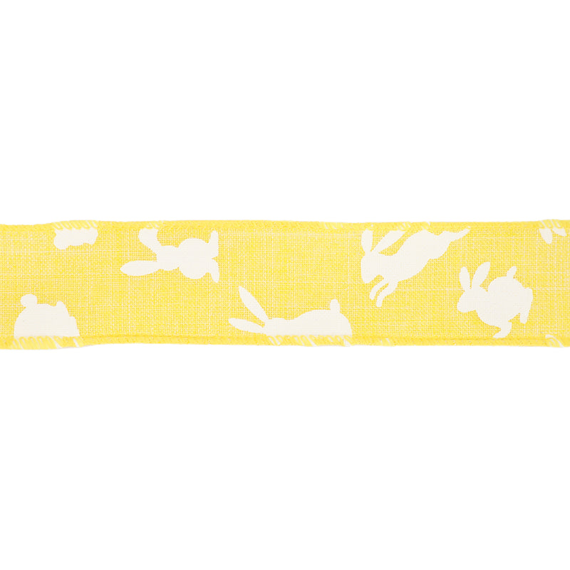 1 1/2" Wired Ribbon | Yellow w/ White All Over Bunny | 10 Yard Roll