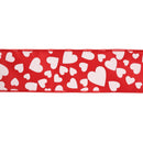 2 1/2" Wired Ribbon | Red w/ Multi Size White Hearts | 10 Yard Roll