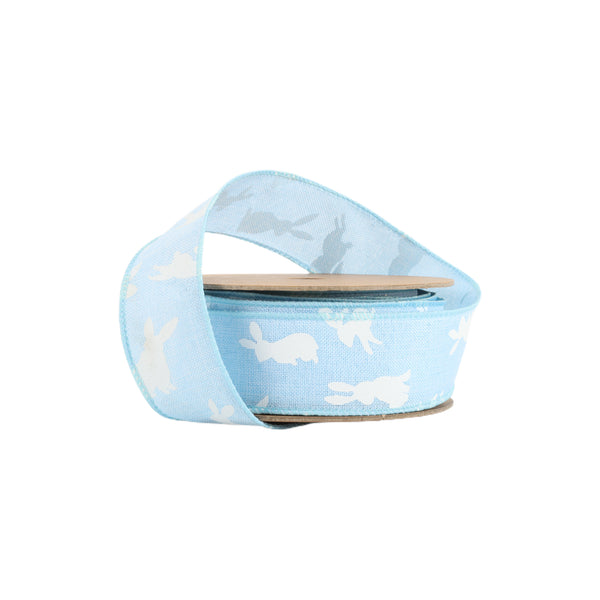 1 1/2" Wired Ribbon | Blue w/ White All Over Bunny | 10 Yard Roll