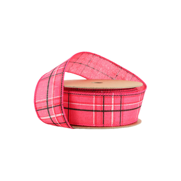 1 1/2" Wired Ribbon | Hot Pink/Spring Plaid | 10 Yard Roll