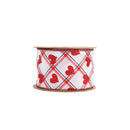 2 1/2" Wired Ribbon | White w/ Red Glitter Heart on Bias Plaid | 10 Yard Roll