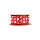 1 1/2" Wired Ribbon | Red w/ White Glitter Heart & XO | 10 Yard Roll