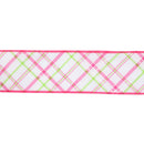 2 1/2" Wired Ribbon | White w/ Pastel Pink and Green Bias Plaid | 10 Yard Roll