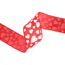 2 1/2" Wired Ribbon | Red w/ Multi Size White Hearts | 10 Yard Roll