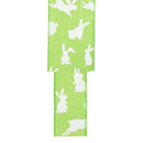 1 1/2" Wired Ribbon | Green w/ White All Over Bunny | 10 Yard Roll