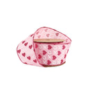 2 1/2" Wired Ribbon | Pink w/ Red Glitter Heart & White XO | 10 Yard Roll