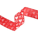 1 1/2" Wired Ribbon | Red w/ White Glitter Heart & XO | 10 Yard Roll