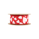 1 1/2" Wired Ribbon | Red w/ Multi Size White Hearts | 10 Yard Roll