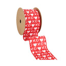 2 1/2" Wired Ribbon | Red w/ White Glitter Heart & XO | 10 Yard Roll