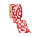 2 1/2" Wired Ribbon | Red w/ Multi Size White Hearts | 10 Yard Roll