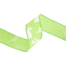 1 1/2" Wired Ribbon | Green w/ White All Over Bunny | 10 Yard Roll