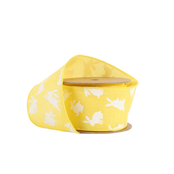 2 1/2" Wired Ribbon | Yellow w/ White All Over Bunny | 10 Yard Roll