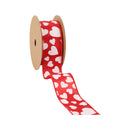 1 1/2" Wired Ribbon | Red w/ Multi Size White Hearts | 10 Yard Roll