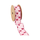 1 1/2" Wired Ribbon | Pink w/ Red Glitter Heart & White XO | 10 Yard Roll