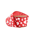 2 1/2" Wired Ribbon | Red w/ Multi Size White Hearts | 10 Yard Roll